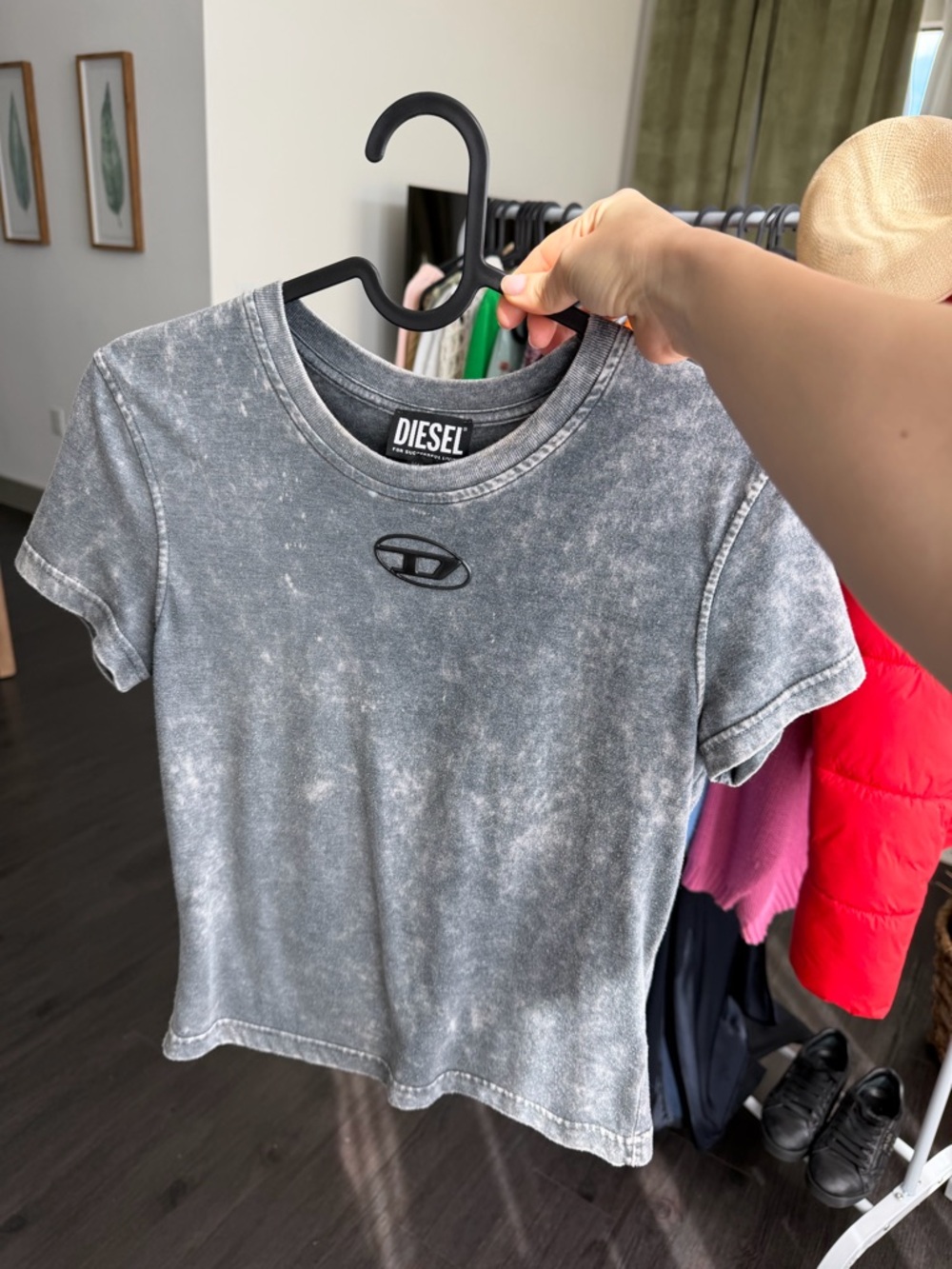 Diesel Mineral-Wash Grey Logo Crewneck Tee